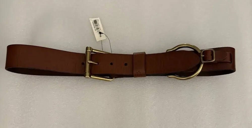 NWT Lauren Ralph Lauren Equestrian Western Brown Leather Belt D Ring M